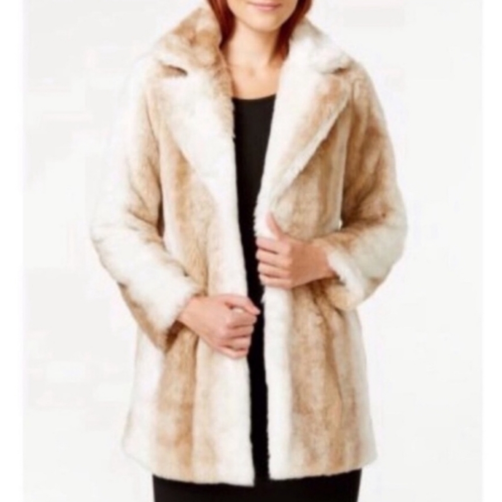 XOXO Beige/Cream/Brown Faux Fur Coat Small
